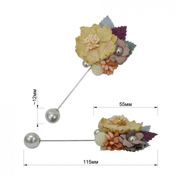 Брошь-шпилька, цвет желтый+розовый